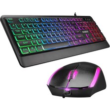 KM-R59 Forza Plus Siyah USB Rainbow Backlight Q Klavye + 1200 Dpi Mouse Set