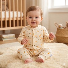 Nayinom Kız Bebek Erkek Bebek Yenidoğan Pamuklu Havuç Desenli Manşetli Bebek Tulumu