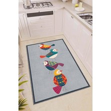 Taban Papağanlı Modern Mutfak Halısı AR317, Gri, 80 x 150