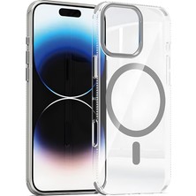 iPhone 16 Pro Ile Uyumlu Magsafe Şeffaf Kılıf – Dört Köşe Darbe Koruması, Metal Kamera Çerçevesi ve Tuşlar, Sararmaya Dayanıklı Şeffaf Arka Yüzey, Platinum Serisi, Gri