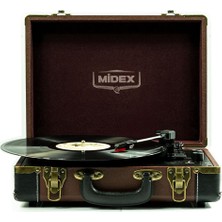 Midex MTX101BN Nostaljik Retro Pikap Plak Çalar Şarjlı Bluetooth Aux Hoparlörlü 3 Devir İğne Dahil