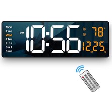 Duvar Saati Büyük Ekran, 40 cm Büyük Duvar Saatleri, Oturma Odası Dekoru Için Uzaktan Kumandalı LED Dijital Saat, Otomatik Parlaklık Kısıcı, Tarih Hafta Sıcaklığı ile Büyük Saat (Turuncu)