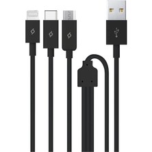 Trio Type-C-Lightning-Micro USB 120CM Şarj Kablosu, Siyah
