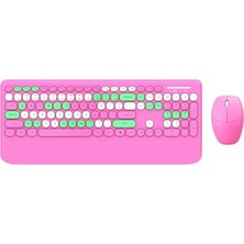 Geezer Kablosuz Klavye Mouse Set 106 Tuşlu Ingilizce Q Notebook Laptop Uyumlu Ev ve Ofis Için Bilek Destekli USB Dongle ile Bağlantı G100 (Pembe)