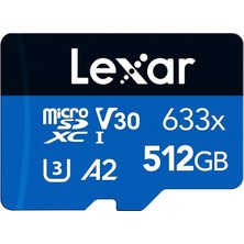 633X 512 GB Micro Sd Kart, Microsdxc Uhs-I Kart + Sd Adaptör, 100MB/S Okumaya Kadar Microsd Hafıza Kartı, A2, Sınıf 10, U3, V30 (LMS0633512G-BNAAA)