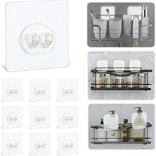 Banyo 10'lu Su Geçirmez Şeffaf Kendinden Yapışkanlı Kancalar, Güçlü Köşe Rafı Duş Kancası