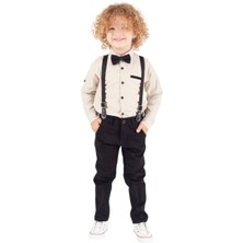 Asyaden Baby Erkek Bebek Erkek Çocuk Uzun Kollu Düğmeli Gömlek Papyonlu Alt Üst Salopet Takım