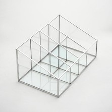 Crea Designs 25X15X12CM Organizer Fırçalık Gümüş Cam Makyaj Takı Aksesuar Parfüm Kutusu