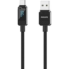 DLC5011A Usb-A - Type-C Şarj Kablosu, 60W, Hızlı Şarj, 6A Yüksek Akım, 1 Metre, Naylon Örgülü, Dijital Göstergeli (Siyah)