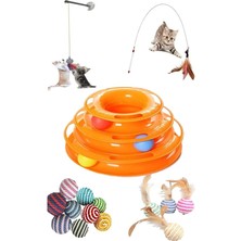 5 Li Set 90 cm Olta, 3 Katlı, Tüylü Top ve Vantuzlu Olta ile İp Sarma Top