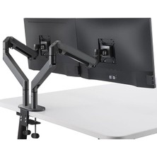 STD7080G 10"-27" Alüminyum Amortisörlü Vesa Monitör Tutucu Çift Kol Koyu Gri