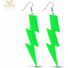 NW NessiWorld 80’ler 90&amp;#39;lar Retro Neon Yeşil Şimşek Küpe 10 cm