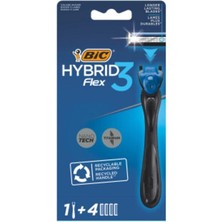 Hybrid 3 Flex Erkek Tıraş Bıçağı 1 Sap ve 4 Yedek Başlık (3 Bıçak), 3 Nano Teknolojik Titanyum Bıçak, E Vitamini ile Zenginleştirilmiş Geniş Kayganlaştırıcı Bant