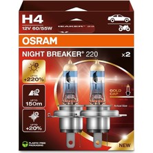 H4 Night Braker 220 Ampul, 12V,%220 Fazla Işık, 2'li Paket
