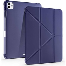 Pro 11 Inç M4 2024 Ile Uyumlu Kılıf Üçgen Katlanabilir Kalem Şarj Bölmeli Kılıf A2836 A2837 A3006 Lacivert