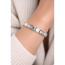 NW NessiWorld G Harfli Çelik Bileklik G – Kişiye Özel Baş Harf Bileklik – Paslanmaz Çelik Zarif Kadın Bileklik