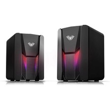N-108 1+1 RGB Masaüstü Gaming Hoparlör 2.0 Stereo Ses Sistemi USB/Aux Özellikli Siyah