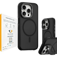 iPhone 14 Pro Max Kılıf Magsafe Uyumlu, Güçlü Manyetik Cep Telefon Kılıfı, Metal Standlı, Mat Darbe Emici Kapak, Alüminyum Tuşlar ve Kaydırmaz Yan Şeritlerli Phone Case - Siyah