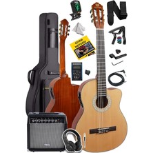 X50-EQ-AMP Profesyonel Masif Ağaç Amfili Elektro Klasik Gitar Seti Üst Segment