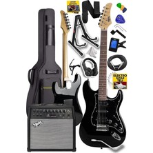 RPH-40BK-50AMP Full Black 50W Şarjlı Bt Amfili Elektro Gitar Seti Hsh Manyetik Maple Klavye