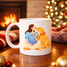 NW NessiWorld Kadın ve Köpek Figürlü Sevgi Temalı Porselen Kupa Model 78 – Hayvanseverlere Özel Anlamlı Tasarım Kahve Kupası