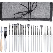 24 Parça Akrilik Yağlıboya Suluboya Guaj Boya Fırça Seti Sentetik Fırça Ahşap Sap Kullanışlı Çanta