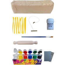 Doğal Seramik Hamuru Seramik Hamuru 4000 Gr, 7li Plastik Ebeşuar (Modelaj Seti), Kesme Teli-Ipi, Guaj, Doğal Kil Çamuru Karışık