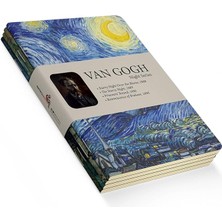 Night Series - A6, Van Gogh 4'lü Defter Seti I, Çizgisiz, Toplam 192 Sayfa, Her Biri 48 Sayfa, Tel Dikiş, Esnek Kapak, Oval Kenar, Tuval Doku, 60 Gram, Sarı Krem Renk