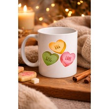 NW NessiWorld Hug Kiss Love Model 10 Porselen Kupa – Cıvıl Cıvıl Kalpli Tasarım, Sevgiliye & Hediye Kupası