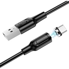 Manyetik Uçlu iPhone 15 Serisi Uyumlu 1 Metre Şarj Kablo Mıknatıs Uçlu Siyah Renk Samsung Uyumlu Şarj Kablo BX41 USB C (Type-C)