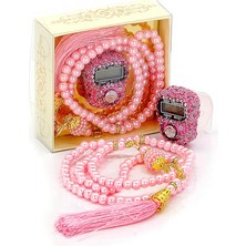 Online Taşlı Zikirmatik - Inci Tesbihli Hediyelik Set - Pembe Renk