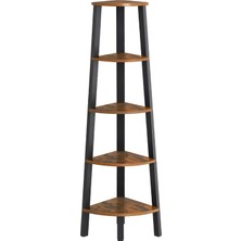Köşe Rafı, Kitaplık 5 Katlı, Merdiven Raf, Saklama Dolabı, Oturma Odası Için Elbise Askısı, Endüstriyel Tarzda, Çelik Çerçeveli, Rustik Kahverengi ve Siyah LLS35X