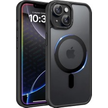 iPhone 13 ve 14 Için Mattmag Serisi Magsafe ile Uyumlu Kablosuz Şarj Destekli Arkası Mat Silikon Kılıf Yükseltilmiş Lens Çerçeveli ve Metal Tuş Takımlı Ultra Güçlü Koruma Kılıf (Siyah, 13-14)
