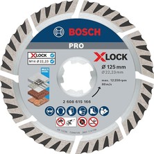 Professional Elmas Kesme Diski, Standart (Evrensel, X-Lock, Delik Çapı: 22,23 Mm, Kesme Genişliği 2 Mm), 2608615166, Gri, 12,5 cm