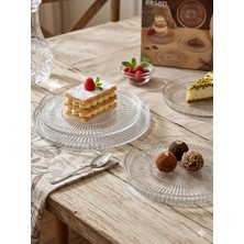 Eksen Desenli Cam Tatlı Tabağı 6’lı Set – Şeffaf Cam Pasta, Kurabiye ve Sunum Tabağı