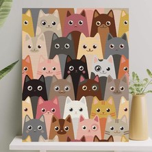 Hobi Sanat Kediler Temalı Sayılarla Boyama Tuval Seti Fırça Boya Dahil 40x50 cm Çıtalı