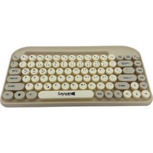 Bluetooth Klavye Renkli Retro Kablosuz Klavye Daktilo Görünümlü Tuş Tasarımı Şık ve Kullanışlı Telefon Koyma Gözü Pilli Türkçe Q Klavye Sw-05 (Krem)