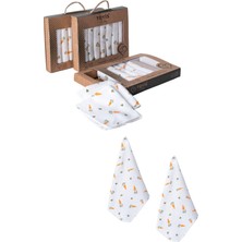 Childiva Unisex Bebek Pamuklu Organik 1/24 Ay Kutulu 7'li Desenli Penye Ağız Silme Mendili