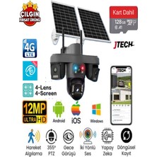 Jtech O-Kam Pro OK-335 Premium 4g 12MP Sim Kartlı Solar Panelli Polis Çakarlı 4 Lens 1 Ptz Akıllı Kamera