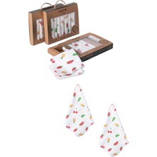 Childiva Unisex Bebek Pamuklu Organik 1/24 Ay Kutulu 7'li Meyve Desenli Ağız Silme Mendili