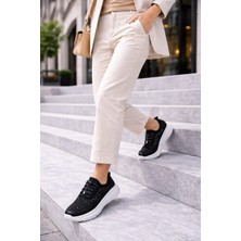 Slipcat Kadın Taş Işlemeli Akıllı Bağcıklı Sneaker Kalın Taban Spor Ayakkabı