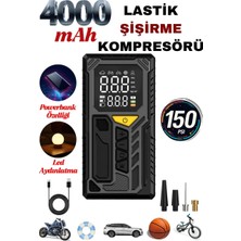 Azurtech Auhma A7777ŞARJLI Hava Kompresörü 4000 Mah 4ın1 Şarjlı+Araç Taşınabilir Araç Lastik Top Şişirme Pompası Oto