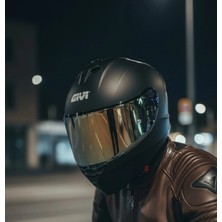 Givi 50.x Mat Siyah Kapalı Motosiklet Kaskı Spectra Gold Camlı