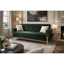 Carmen Mobilya Zümrüt Yeşili Ahşap Bohem Kanepe