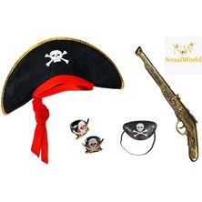 NessiWorld Korsan Şapkası + Tabanca + Maske + 2 Adet Yüzük Kostüm Seti Çocuk