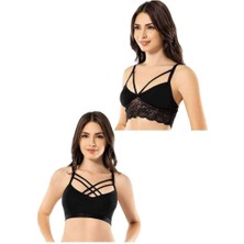 Leopardess 4 Adet Siyah Dantelli Çapraz İpli Büstiyer