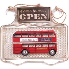 Dekoratif Metal Kapı Yazısı Londra Şehir Otobüsü Dekorlu Vintage Hediyelik