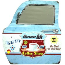 Dekoratif Route 66 Coffeetemalı Mavi Araba Kapısı Ayna