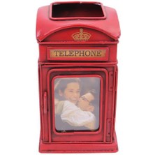 Dekoratif Metal Londra Telefon Kulübesi Kalemlik ve Çerçeveli