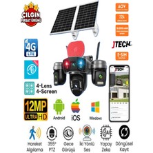 Jtech O-Kam Pro OK-336 Premium 4g 12MP Sim Kartlı Solar Panelli Polis Çakarlı 4 Lens 1 Ptz Akıllı Kamera